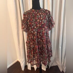 Red Dress Boutique Floral Ruffle Tiered Mini in Black and Pink